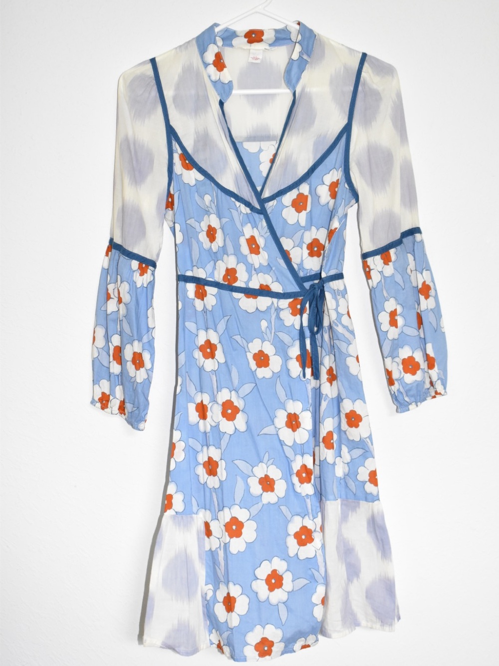 100% Cotton Vintage Bohemian Lilka Anthropologie Mixed Print Wrap Mini Dress
